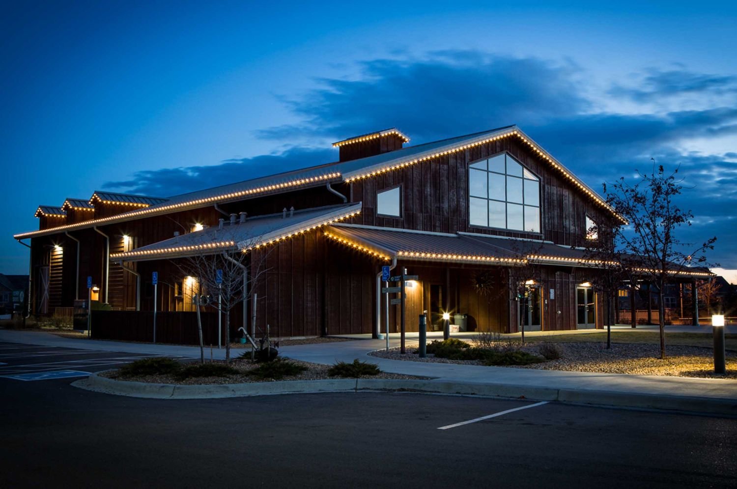 Restaurant lit at dusk