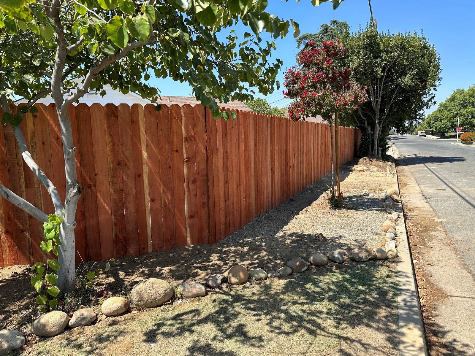 New wood privacy fence along a Bakersfield residential street