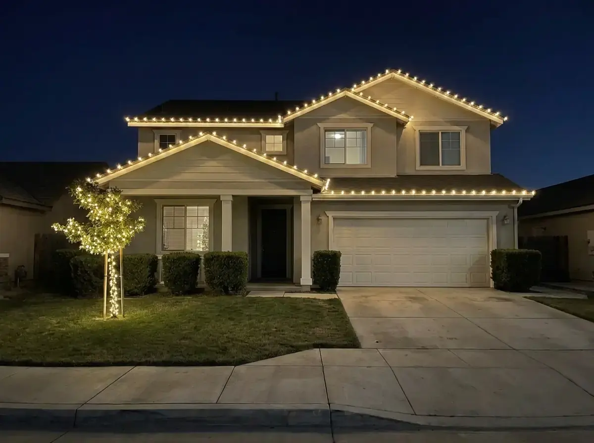 Your house at night with Christmas lights